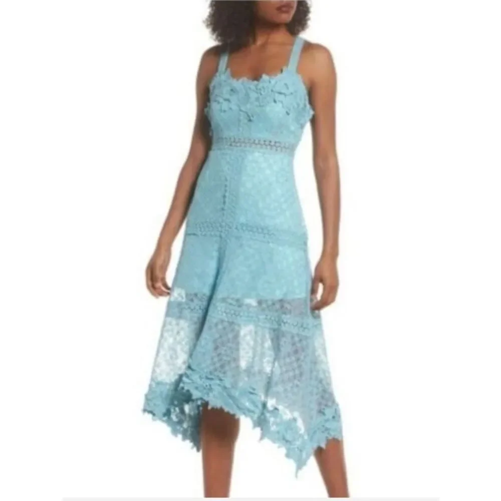foxiedox Turquoise Angelisa Sleeveless Lace Maxi Dress Asymmetrical Hem Sz XL